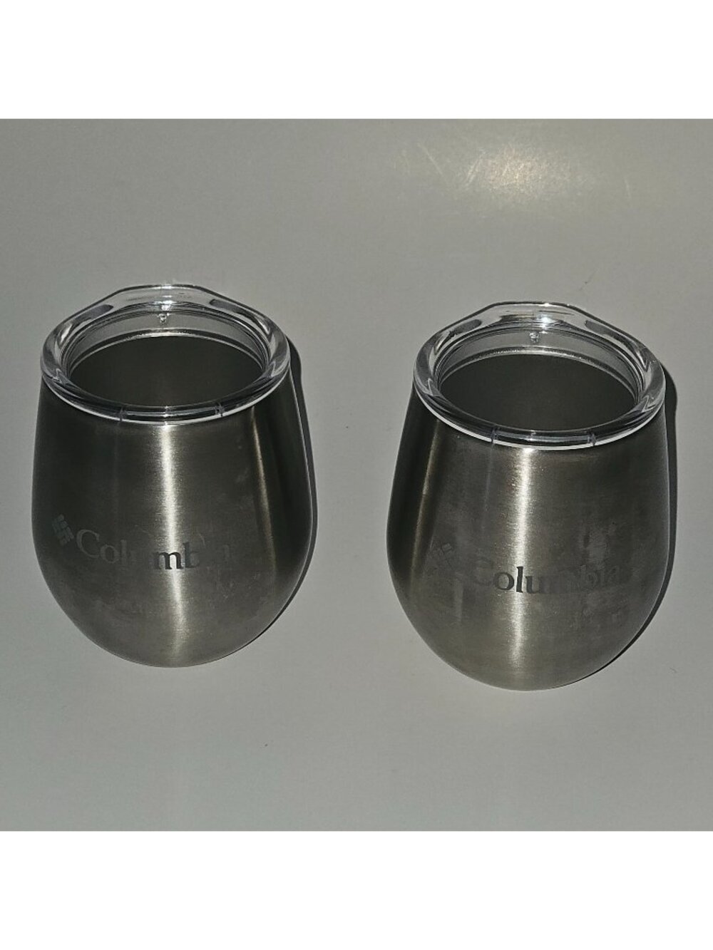 2 Columbia 12 oz Stainless Tumbler Lot Silver Cups With Lids